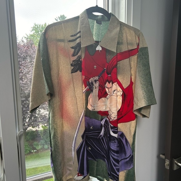NWOT Mens Anime Samurai Button-Up Shirt S Fits Men’s M​​ - Picture 6 of 6
